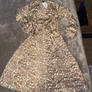 Brown Patterned Button-up Dress/Cardigan